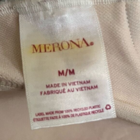 Merona One Piece Green Striped Full Coverage Padded Minimalist Swimsuit M- NWT - Picture 6 of 8